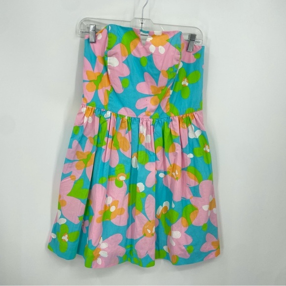 Lilly Pulitzer Richelle Tie Back Strapless mini Dress Sz 8 blue floral - Picture 2 of 11